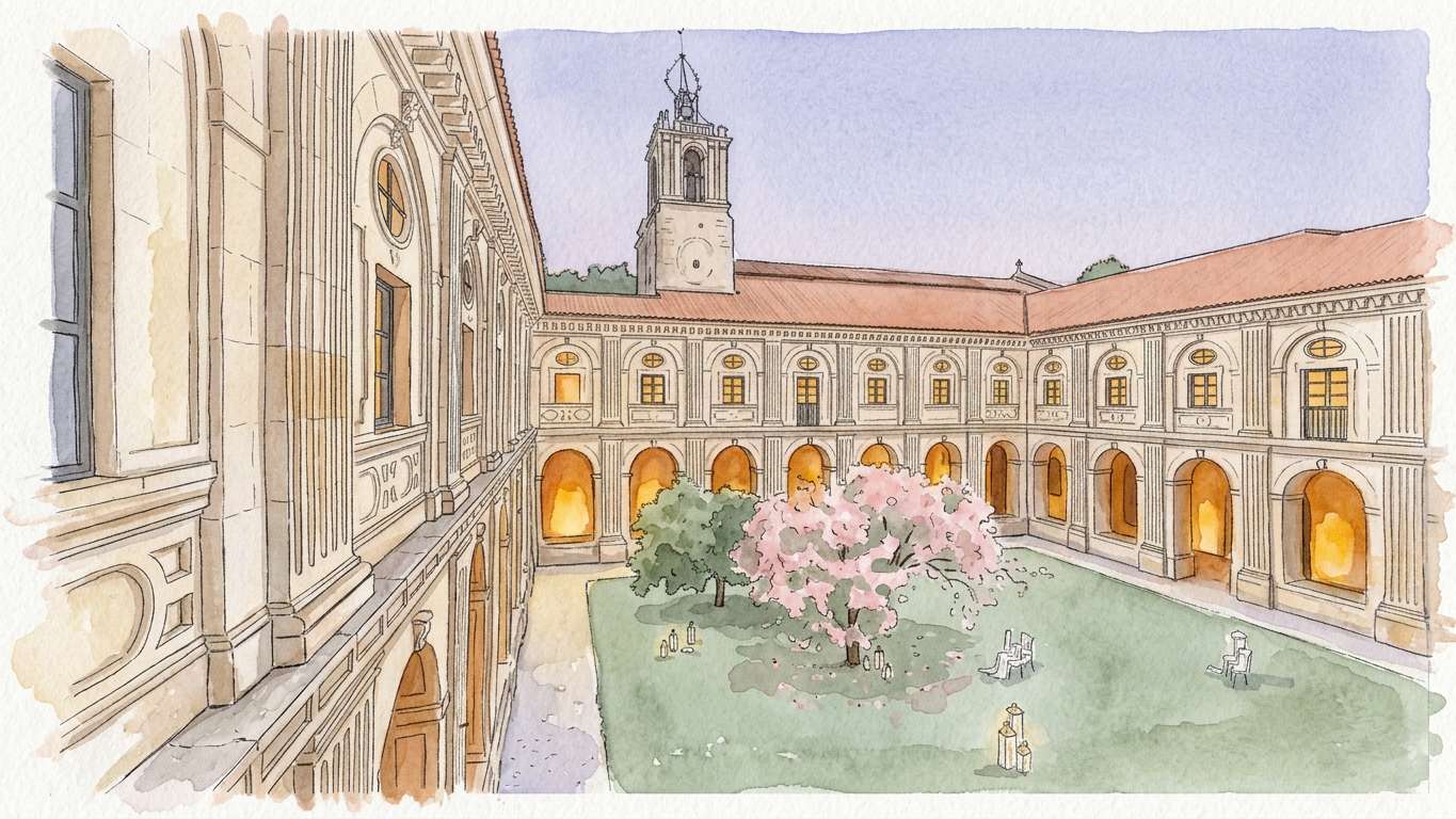 Acuarela del claustro del Monasterio de San Clodio