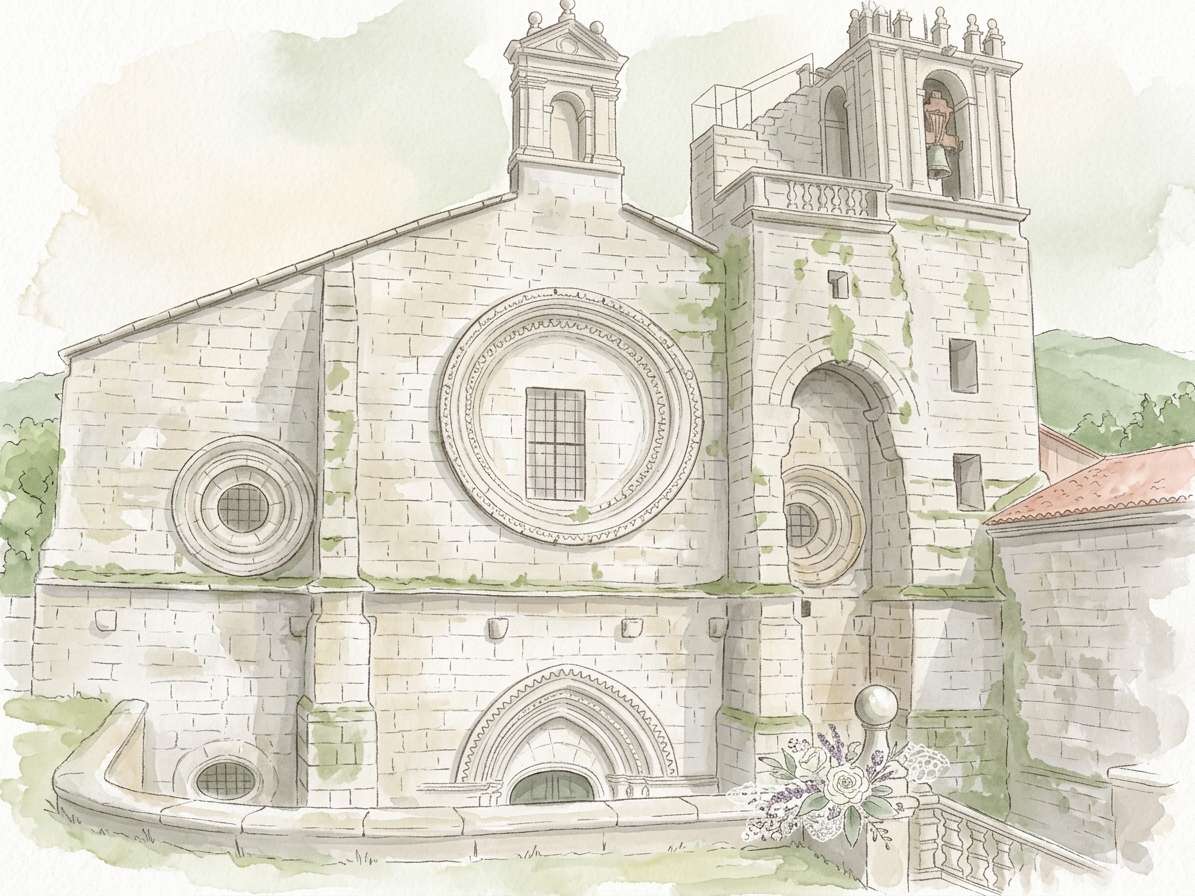 Acuarela de la iglesia del Monasterio de San Clodio
